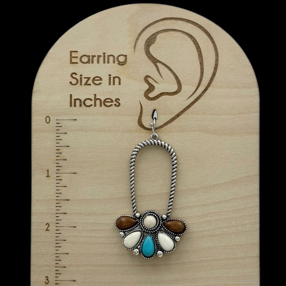 Turquoise Brown Ivory Stone Dangle Earrings NWT - Picture 4 of 5